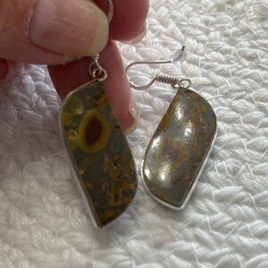 Natural FRUIT JASPER Handmade Sterling 925 Dangle Earrings #829D